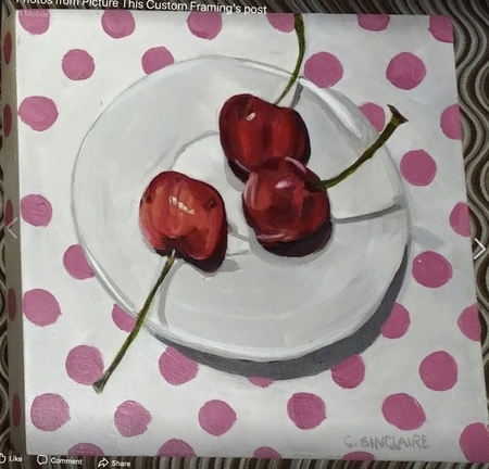 Three Cherries on Pink Polka Dots